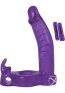 Double Penetrator Rabbit Vibrating Cock Ring - Purple